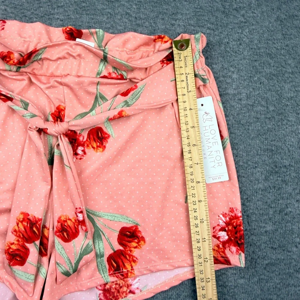 Love For Humanity Women's L Couture Pink Floral Polka Dot Paperbag Waist‎ Shorts